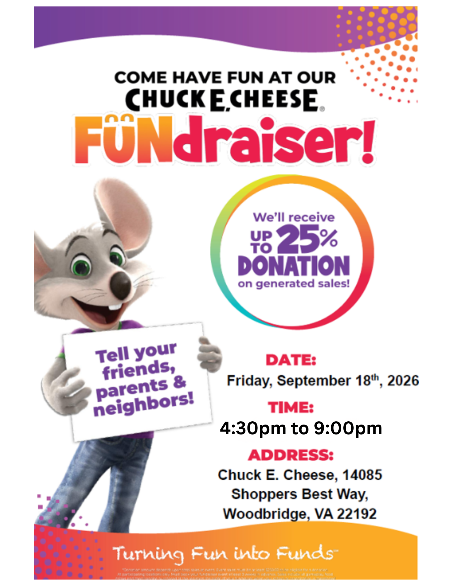 ChuckECheeseFlyer Details for Fundraiser Event