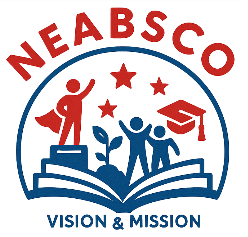 Stick figures and stars standing on open book Red and Blue Graphics