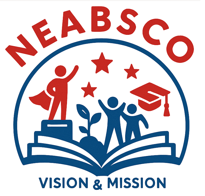 Stick figures and stars standing on open book Red and Blue Graphics
