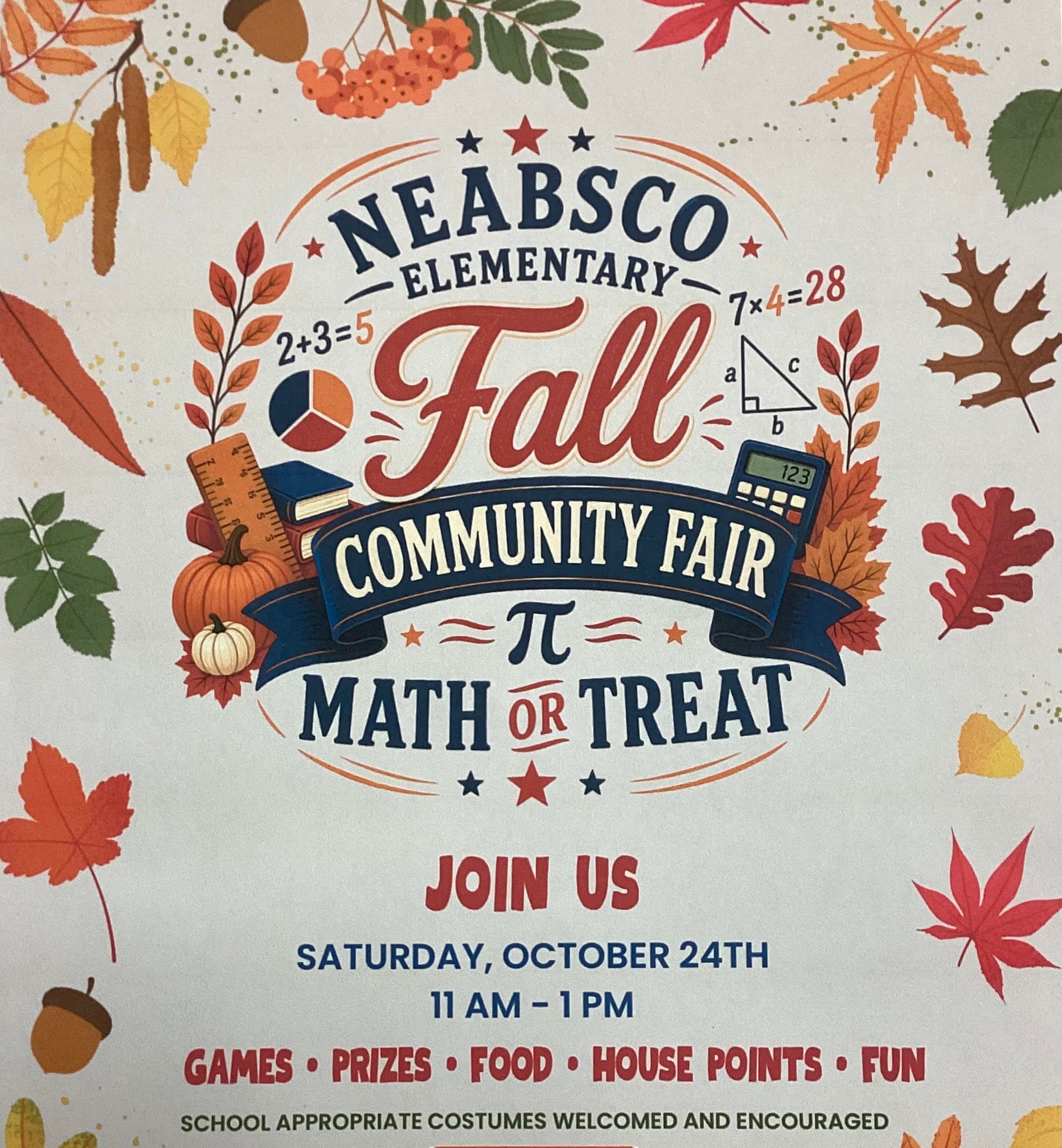 Fall community fair math or treat Saturday Oct 24 11-1pm